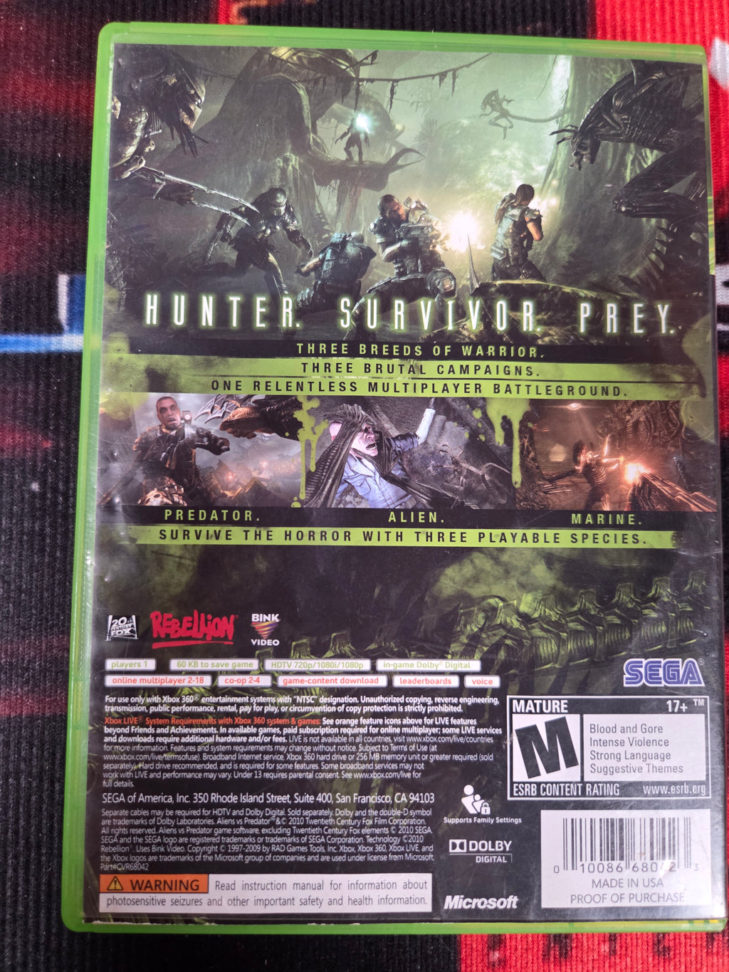 ALIEN VS PREDATOR- XBOX 360